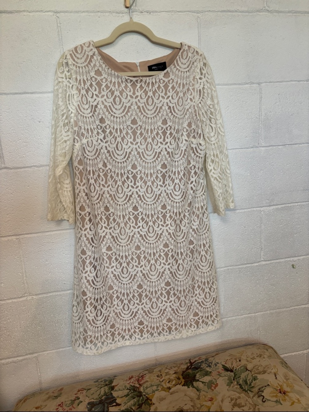 Ronni Nicole Ivory Lace Shift Dress with Nude Lining